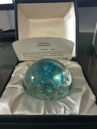 Caithness Limited Edition Vortex Blue Paperweight - Paper Label - 1975