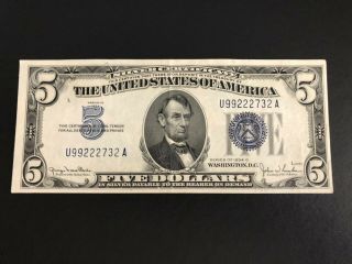 1934 $5 Blue Seal Silver Certificate Old Us Paper Money Currency