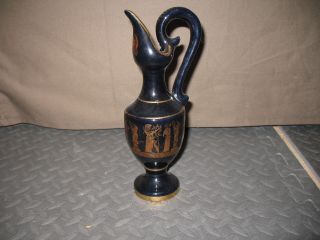 Hand Made Grecian Urn Vase Black With 24k Gold Detailing