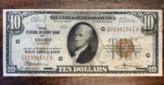 1929 $10 Federal Reserve Bank Of Chicago Note