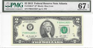 2013 Atlanta $2 Frn (f Block) Star Pmg 67 Epq Gem Uncirculated