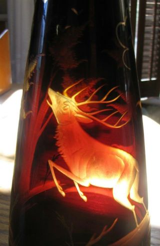 Bohemian Hunt Stag Elk Cut Gold Engraved Amber Glass Decanter 2