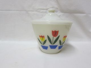 Vintage Fire King Ivory Tulip Grease Jar With Lid