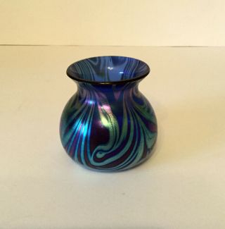 Okra Irredescent Blue Art Glass Vase