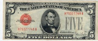 Series 1928 F Red Seal $5 Five Dollars United States Notes - Iii