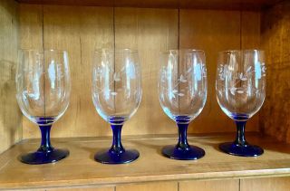Princess House Heritage Pattern Blue Stem Glasses Set Of 4