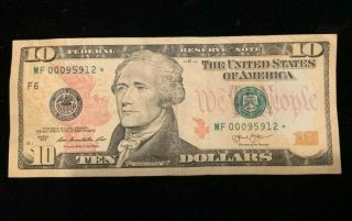 Very Rare 2013 - 10$ Dollar Bill ☆ Star Note ☆ Only 128k Sheets - Circulated
