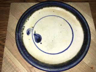Handmade Tan & Blue Salt Glazed Stoneware Pottery Art Plate Dish Artist Signed