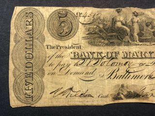 Obsolete Currency 1832 The Bank of Maryland,  Baltimore - Countersigned at s/n 2
