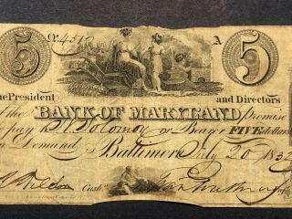 Obsolete Currency 1832 The Bank of Maryland,  Baltimore - Countersigned at s/n 3