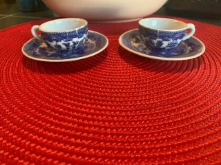 2 - Blue Willow Mini Tea Cups And Saucers - Japan