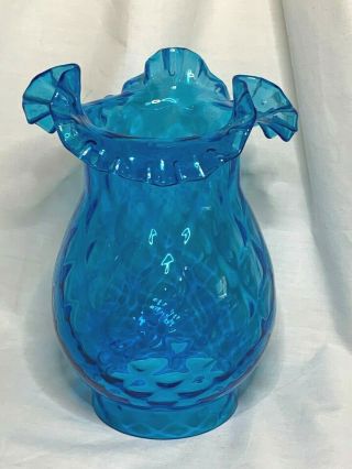 Fenton Art Glass Colonial Blue Diamond Optic Pattern Hurricane Lamp Shade
