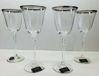 Mikasa Set Of 4 Austrian Made Crystal Sonata Platinum Rim Wine Glasses