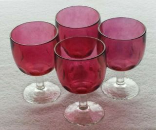 Vintage Set Of 4 Bartlett - Collins Cranberry Thumbprint 16 Oz Glass Goblets