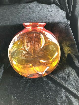 Vintage Mcm 1960s Blenko Amberina Red To Orange Shamrock Clover Glass Vase
