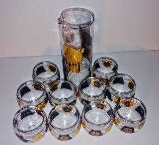Vintage Cera Roly Poly Bar Set 10 Glasses And Pitcher 22k Gold Designs