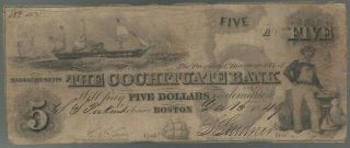 U.  S.  A.  Massachusetts,  Cochituate Bank,  Boston $5 A,  Dec 15,  1849 Vg,