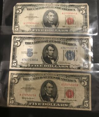 $1,  $2,  $5 Bill Silver Certificate,  United States Note And Federal Reserve Notes