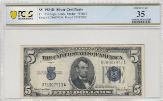 1934d $5 Silver Certificate Fr.  1654 Wide Ii Pcgs 35