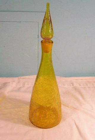Vintage Blanko Amber/yellow Crackle Glass Decanter With Stopper