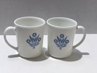 Two Vintage Corning Ware Blue Cornflower Coffee Mugs Cups - Hard To Find