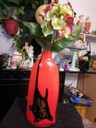 Murano Art Glass Vase Red,  Black&gold Bottle Shaped Collectible Italian Art Glass