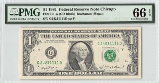 United States 1981 Fr.  1911 - G Pmg Gem Unc 66 Epq 1 Dollar Frn Chicago