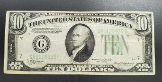 1934 A $10 Frn Chicago Federal Reserve Note Green Seal Choice Vf Very Fine