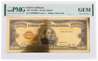 1928 $10,  000 24kt Gold Certificate Commemorative Pmg Gem Uncirculated