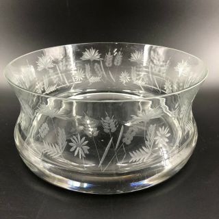Vintage Lead Crystal Glass Etched Centerpiece Salad Fruit Bowl Flowers Wheat 10 "