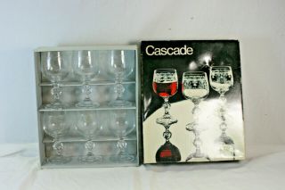 Vintage Cascade Fine Lead Crystal Box Of 6 Wine Glasses Bohemia Czechoslovakia