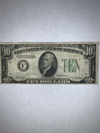 1934 $10 Federal Reserve Note Light Green Seal Rare