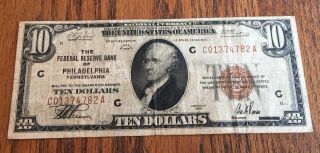1929 $10 United States National Currency Note - Philadelphia - Detail