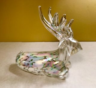 Vintage Murano Sommerso Iridescent Glass Deer Sculpture Figurine Mid - Century