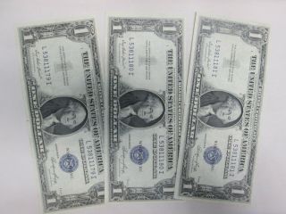Three Us $1 Silver Certificate Notes - Consecutive