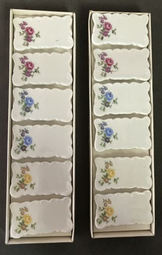 Vtg 12 Pc.  Porcelain Floral Name Card Place Holders Tableware