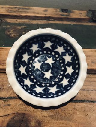 Vintage Small Blue And White Star Bowl - Made In Poland -