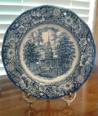 Staffordshire Liberty Blue Independence Hall 9 3/4 " Dinner Plate 9 Avail Vry Gd