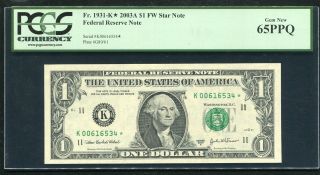 Fr.  1931 - K 2003 - A $1 Star Federal Reserve Note Dallas,  Tx Pcgs Gem Unc - 65ppq