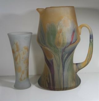 Reserved Vintage Czech Glass Hand Blown Pastel Colors Pitcher