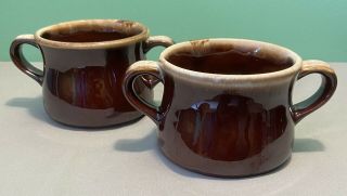 Vintage Mccoy Pottery Brown Drip Double Handle Soup/chili Bowls