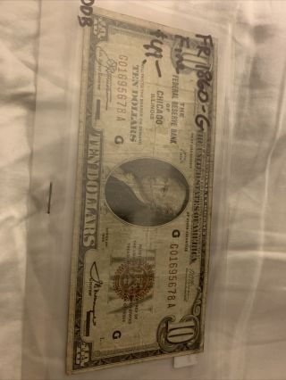 1929 Ten 10 Dollar Bank Note,  Chicago Illinois G01127272a