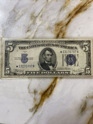 1934 - C $5 Five Dollars Star Silver Certificate Currency Note