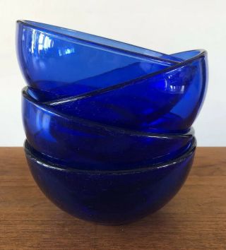 Set Of 4,  Vintage Cobalt Blue Glass 6 " Soup Cereal Bowl (s) Mexico,  Handmade Euc
