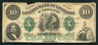 1860 $10 Citizens’ Bank Of Louisiana Shreveport,  La Obsolete Currency Note