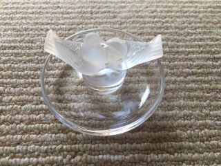 Lalique France Signed Kissing Doves Crystal Glass Ring Dish
