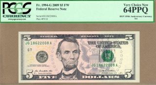 United States: 5 Dollars Banknote,  (unc Pcgs64),  P - 531/ Fr.  1994 - G,  2009,