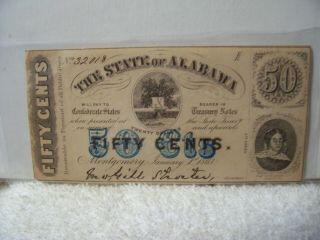 Authentic Confederate State Of Alabama 50 Cents Note Currency 1863 A Rarity 2