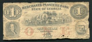 1859 $1 The Merchants & Planters Bank State Of Georgia Savannah Obsolete Note