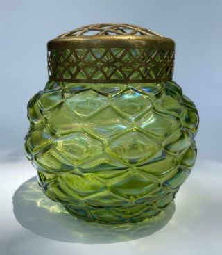 Art Nouveau Bohemian Kralik Loetz Iridescent Glass Potpourri Jar Rose Bowl Vase